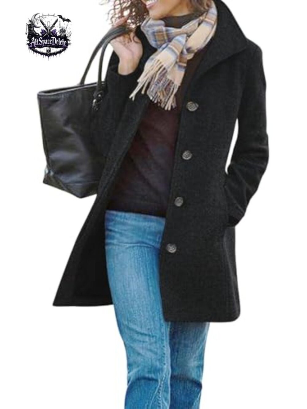 Women's Wool Blend Pea Coat Long Sleeve Button Down Mid Long Winter Overcoat